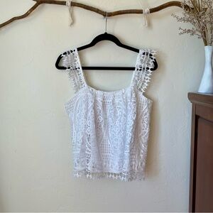 Express White Crochet Babydoll Tank NWT
